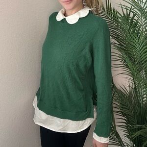 Maison Jules Green Layered Sweater with White Collar